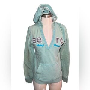 AEROPOSTALE | WOMENS MINT GREEN  V-NECK HOODED PULL OVER SWEATSHIRT MEDIUM